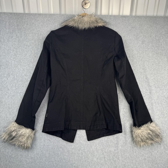 VTG Tripp NYC Jacket Womens M Black Faux Fur Goth Punk Hook Eye Asymmetrical Y2K - Picture 2 of 11